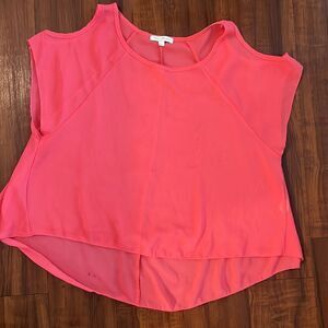 Open Shoulder Sheer Pink Shirt -Size Medium Blouse Top - Short Sleeve